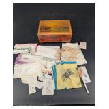 Vintage Wooden Keepsake Box & Assorted Embroidered Linens Mixed Lot