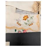 Vintage Wooden Keepsake Box & Assorted Embroidered Linens Mixed Lot