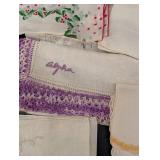 Vintage Wooden Keepsake Box & Assorted Embroidered Linens Mixed Lot