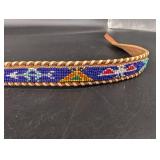 Beaded Leather Belt With Metal Buckle Size 28
