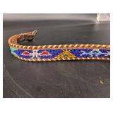 Beaded Leather Belt With Metal Buckle Size 28