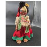Handmade Folk Doll With Basket of Fruit