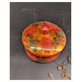 Mixed Lot: Beaded Necklaces, Brooches & Enamel Boxes