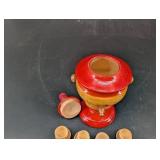 Vintage Russian Semenov Toy Samovar With 4 Cups