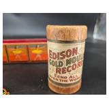 Vintage Edison Gold Moulded Records Cylinder & Painted Wooden Pieces Mixed Lot
