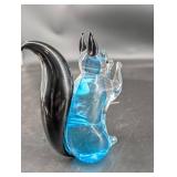 Murano Art Glass Squirrel Figurine Blue & Black