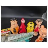 Vintage Flintstones-Style Plastic Toy Figures & Hut Pieces Mixed Lot