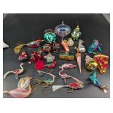 Glass Christmas Ornament Mixed Lot Birds & Figurals