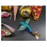 Glass Christmas Ornament Mixed Lot Birds & Figurals