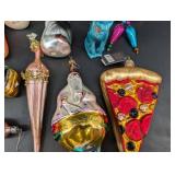 Glass Christmas Ornament Mixed Lot Birds & Figurals