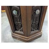 Carved Wood Accent Cabinet With Inlaid Top