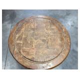Carved Wood Accent Cabinet With Inlaid Top