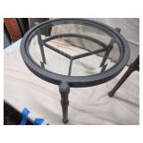 Pair of Round Metal Glass Top End Side Tables Dark Finish Good