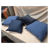 Set of 4 Blue Throw Accent Pillows Mixed Fabric Square Decor Good