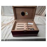 Wood Cigar Humidor Box Mahogany Finish Locking Desktop Case Good