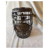 Metal Wine Cork Holder Basket Vineyard Grapes Hinged Lid Brown Decor