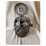 Metal Wine Cork Holder Basket Vineyard Grapes Hinged Lid Brown Decor