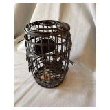Metal Wine Cork Holder Basket Vineyard Grapes Hinged Lid Brown Decor