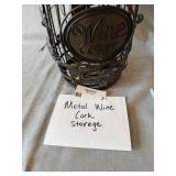 Metal Wine Cork Holder Basket Vineyard Grapes Hinged Lid Brown Decor