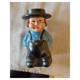Vintage Cast Iron Amish Boy & Girl Figural Coin Bank Pair Painted