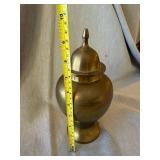 Unbranded Brass Lidded Decorative Urn Ginger Jar 10in Pedestal Base
