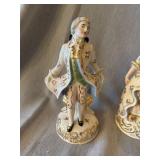 Pair Porcelain Colonial Gentleman Lady Figurines 7 in Floral Gilt