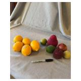 Farmer Green Faux Lemons & Vintage Beaded Frosted Fruit Decor Lot