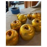 Set of 9 Gold Foil Decorative Apples Mixed Sizes Centerpiece Decor
