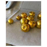 Set of 9 Gold Foil Decorative Apples Mixed Sizes Centerpiece Decor