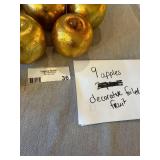 Set of 9 Gold Foil Decorative Apples Mixed Sizes Centerpiece Decor