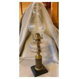 Antique Kerosene Oil Parlor Lamp Etched Chimney Glass Font 20in
