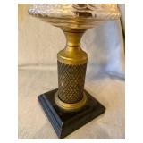 Antique Kerosene Oil Parlor Lamp Etched Chimney Glass Font 20in