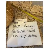 Guildcraft MCM Gold Tone Tin Box w Lid & 2 Vintage Doilies Lot