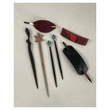 Assorted Decorative Hair Accessories Lot Hair Sticks Barrettes Beaded Wood France