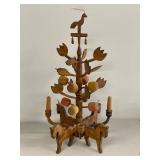 Handcrafted Folk Art Wooden Fruit Tree Candle Holder Centerpiece Horse Base