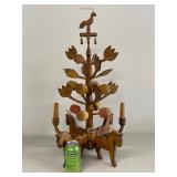 Handcrafted Folk Art Wooden Fruit Tree Candle Holder Centerpiece Horse Base