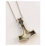 Sterling Silver Engraved Mjolnir Necklace
