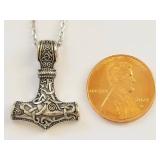 Sterling Silver Engraved Mjolnir Necklace