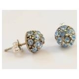 Sterling Silver Blue Stone Dome Stud Earrings