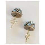 Sterling Silver Blue Stone Dome Stud Earrings