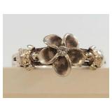 Sterling Silver Floral Ring with Clear Stones