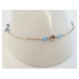 Sterling Silver Blue Bead Floral Anklet