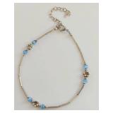 Sterling Silver Blue Bead Floral Anklet