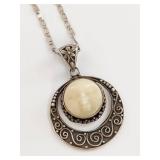 Sterling Silver Carved Moon Face Necklace