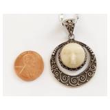 Sterling Silver Carved Moon Face Necklace