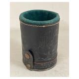 Vintage Embossed Leather Poker Dice Cup Set w/ 5 Dice Felt Lined