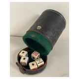 Vintage Embossed Leather Poker Dice Cup Set w/ 5 Dice Felt Lined