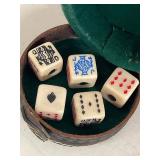 Vintage Embossed Leather Poker Dice Cup Set w/ 5 Dice Felt Lined