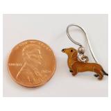 Sterling Silver Dachshund Dangle Earrings