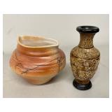 Decorative Ceramic Vase Pair Art Pottery & Asian Relief Decor
